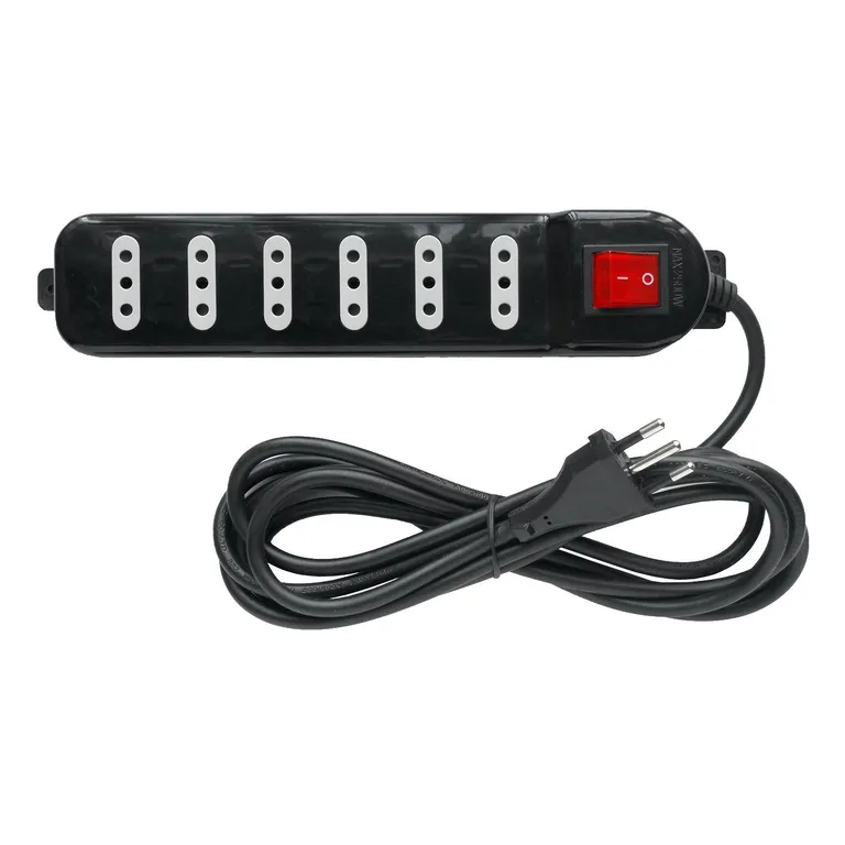 Alargador Múltiple 3 m 6 Puntos Negro