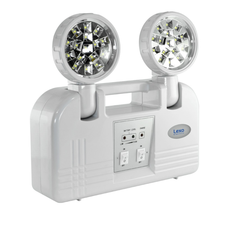 Lámpara de Emergencia 2 Focos 2x1.5W 220V Lexo con Manilla